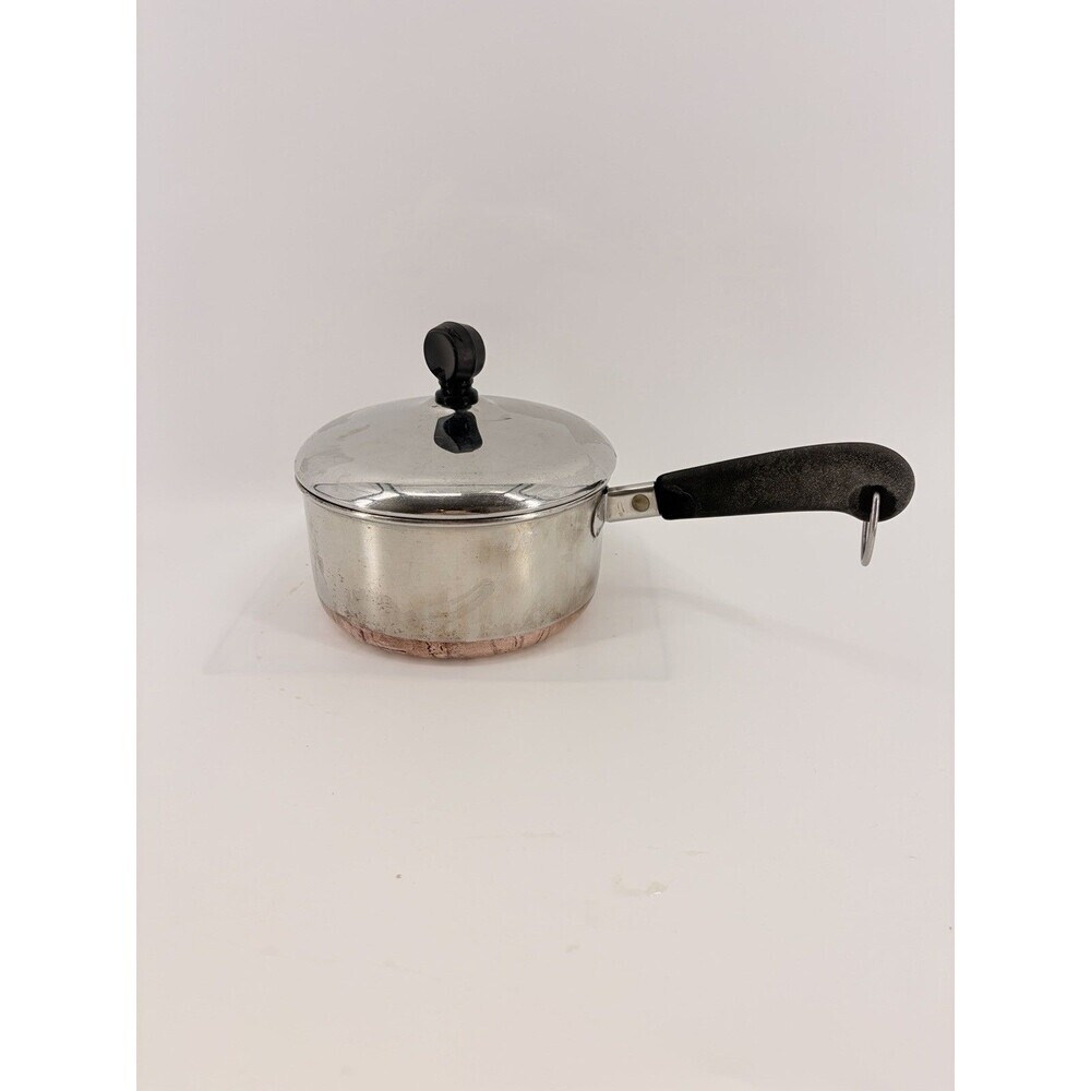 Vintage REVERE WARE 1 Qt Quart Copper Bottom Sauce Pan with Lid Stainless Steel